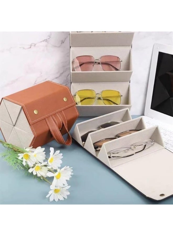 Luxury leather eyeglasses storage and display box (5 slots) | Practical foldable case for protection and organization | Portable organizer for sunglasses and eyeglasses | Ideal for home or travel on the go (k) - Image 3